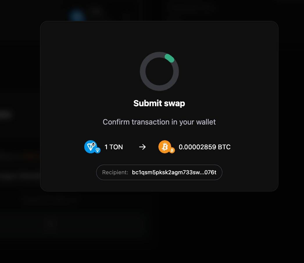 Submit TON to BTC Swap on TeleSwap